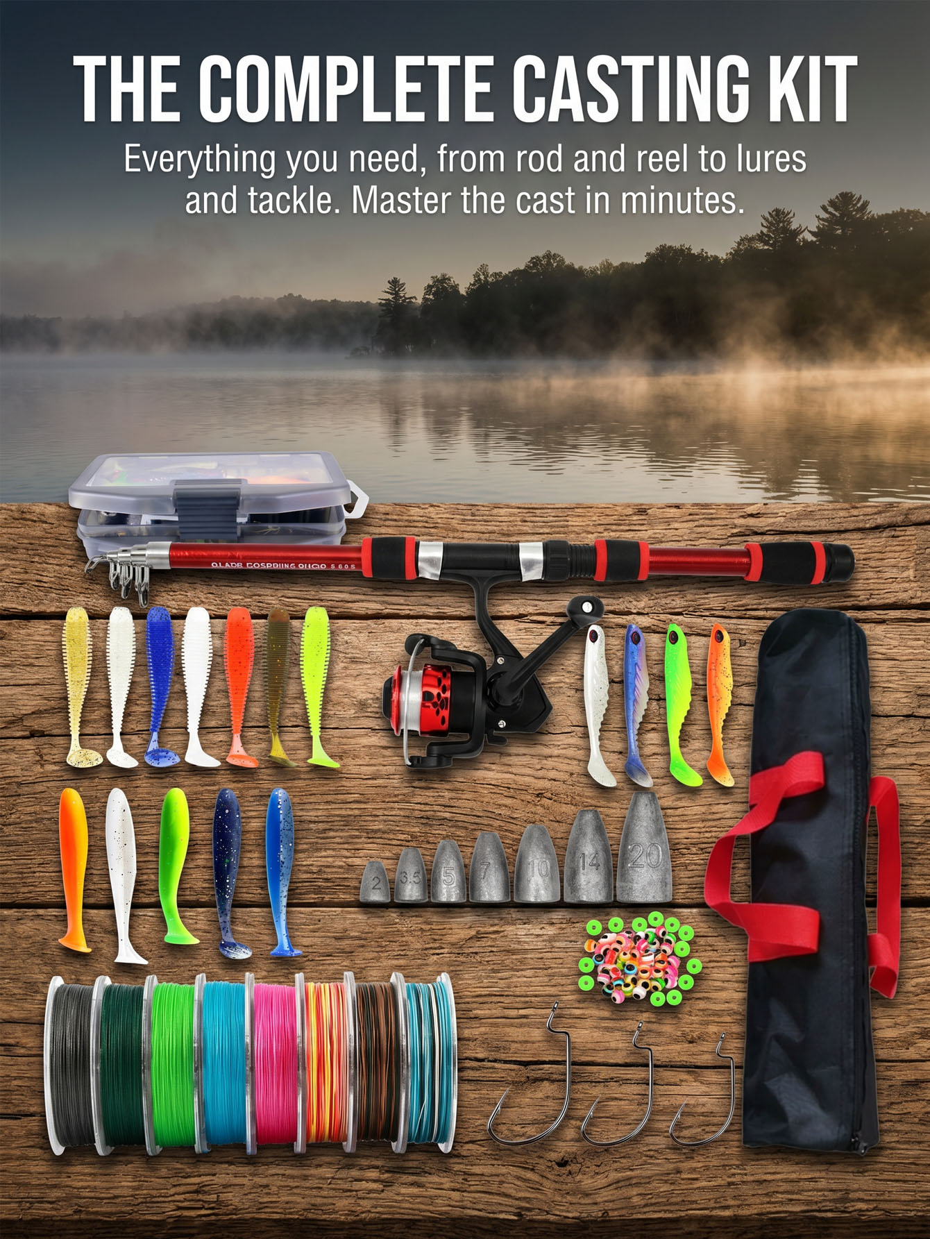 Fishing Rod Reel Combos Collap - Reel Bag reseña y precio
